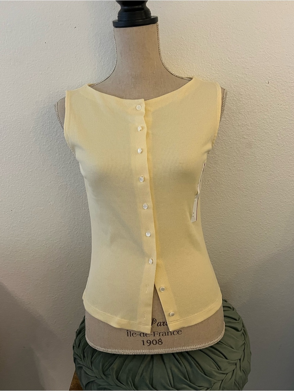 wild fable Pale Yellow Ribbed Button-Front Tank